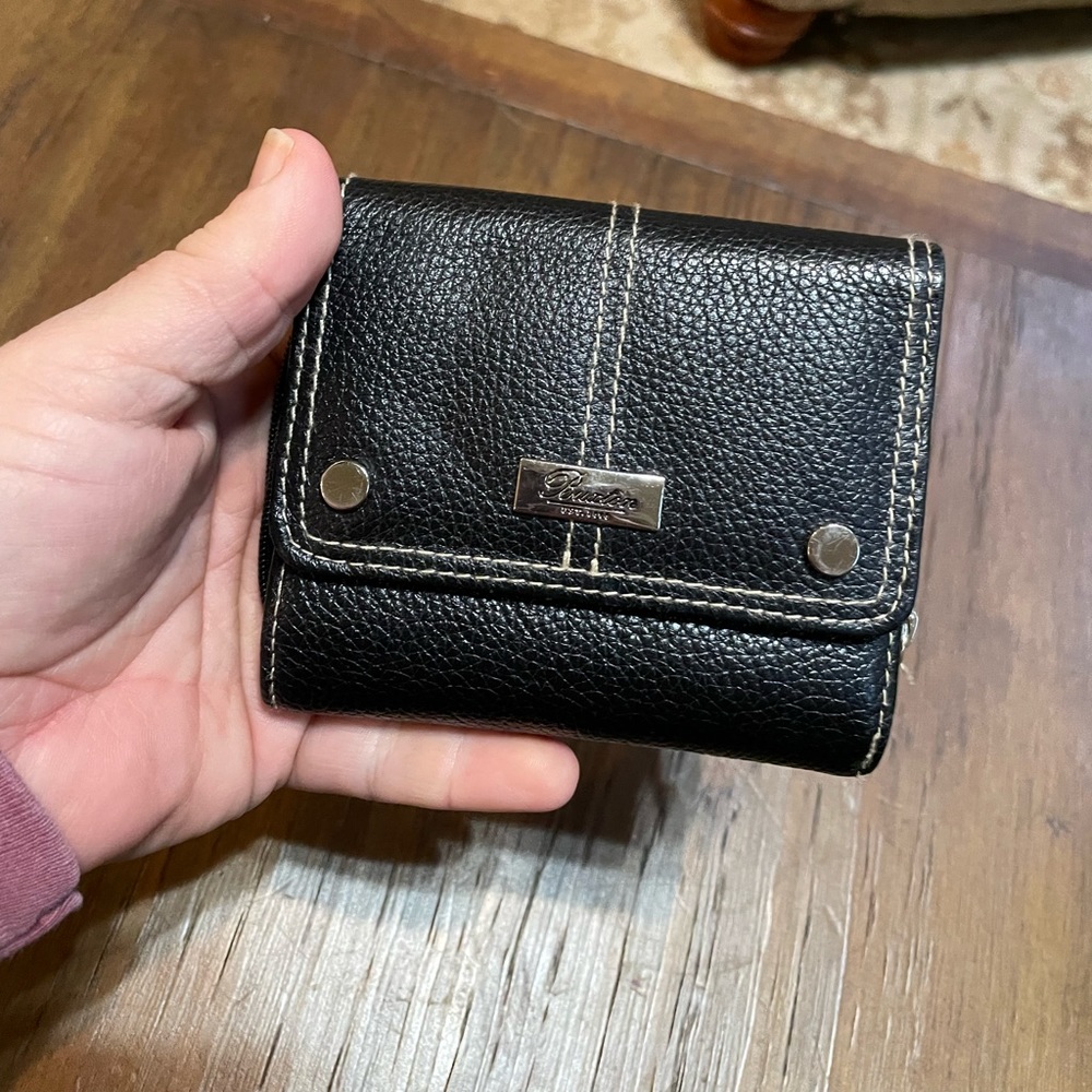 Wallet Buxton Black Trifold Snap Zippered Pocket ID Money Leather